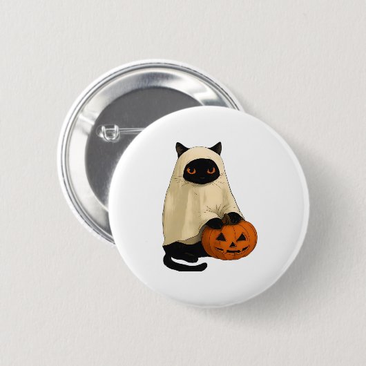Black Cat Ghost with Pumpkin Essential T-Shirt Button (Vorne & Hinten)