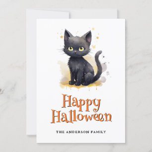 Black Cat Ghosts Jack O’Lanterns Halloween Card Feiertagskarte