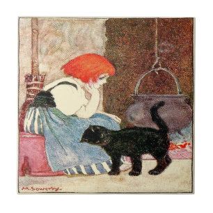 Black Cat Girl mit Red Hair Sowerby Fliese