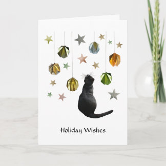 Black Cat Gold Paper Balls and Stars Card Karte