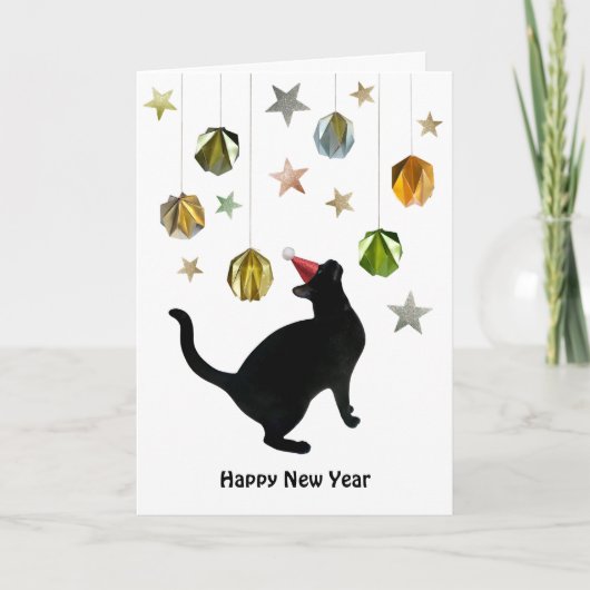 Black Cat Gold Paper Balls Card Karte (Vorderseite)