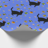 Black Cat Gold Stars Blue Wrapping Paper Geschenkpapier (Ecke)