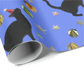 Black Cat Gold Stars Blue Wrapping Paper Geschenkpapier (Rolleneckpunkt)