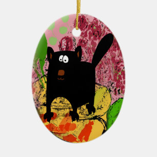 Black Cat & Goldfish hinzufügen Text Keramik Ornam Ornament