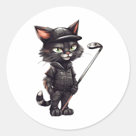 Black Cat Golf Runder Aufkleber (Vorderseite)