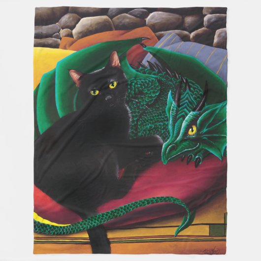 Black Cat Green Dragon Fleecedecke (Vorderseite)