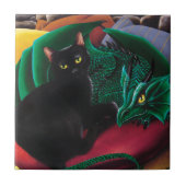 Black Cat Green Dragon Fliese (Vorderseite)