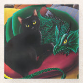 Black Cat Green Dragon Glasuntersetzer (Vorderseite)