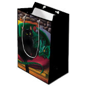 Black Cat Green Dragon Mittlere Geschenktüte (Vorderseite Schrägansicht)
