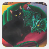 Black Cat Green Dragon Quadratischer Aufkleber (Vorderseite)