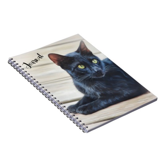 Black Cat Green Eyes Art Portrait Journal Notizblock (Rechte Seite)