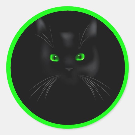 Black Cat Green Eyes Classic Round Stickers (Vorderseite)