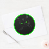 Black Cat Green Eyes Classic Round Stickers (Umschlag)