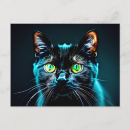 Black Cat Green Eyes Feline Kitty Animal Pet Postkarte