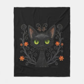 Black Cat Green Eyes Filigree Design Fleecedecke (Vorderseite)
