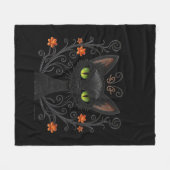 Black Cat Green Eyes Filigree Design Fleecedecke (Vorderseite (Horizontal))