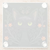 Black Cat Green Eyes Filigree Design Glasuntersetzer (Rückseite)