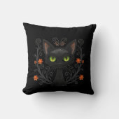  Black Cat Green Eyes Filigree Design Kissen (Vorderseite)