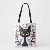 Black Cat Green Eyes Filigree Design Tasche (Vorderseite)