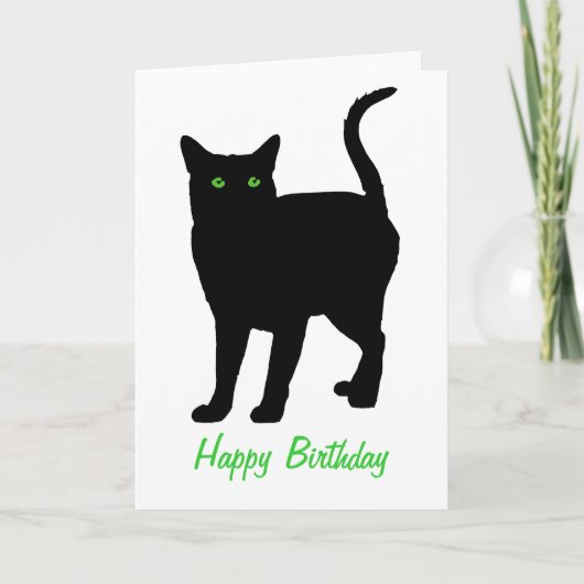 Black Cat Green Eyes Geburtstag Karte (Vorderseite)