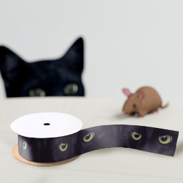 Black Cat Green Eyes Pattern Satinband