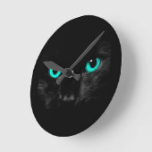 Black Cat Green Eyes Runde Wanduhr (Winkel)