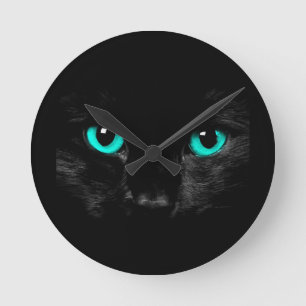 Black Cat Green Eyes Runde Wanduhr