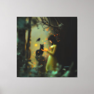 Black Cat Green Forest Occult Dark Hexy AI Art Leinwanddruck