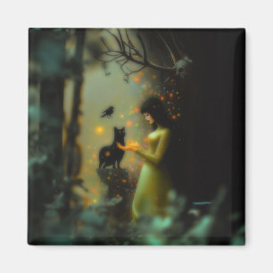 Black Cat Green Forest Occult Dark Hexy AI Art Magnet