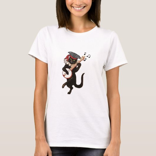 Black Cat Guitar, Funny Cat Liebhaber T-Shirt (Vorderseite)
