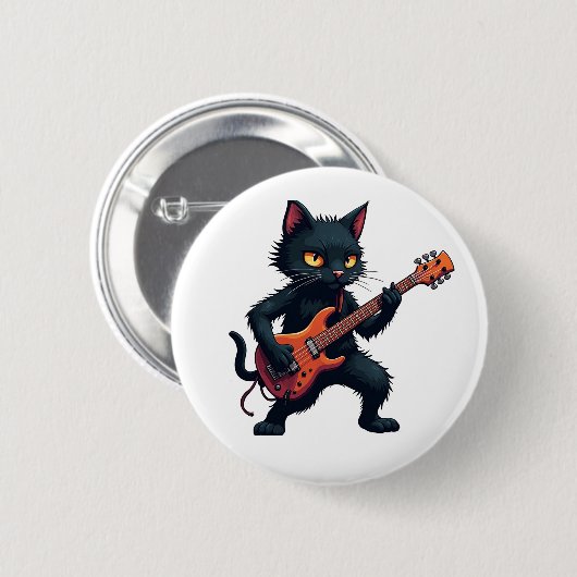 Black Cat Guitar Player Button (Vorne & Hinten)