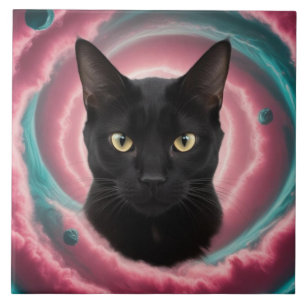 Black Cat Gyre Decorative Tile Fliese