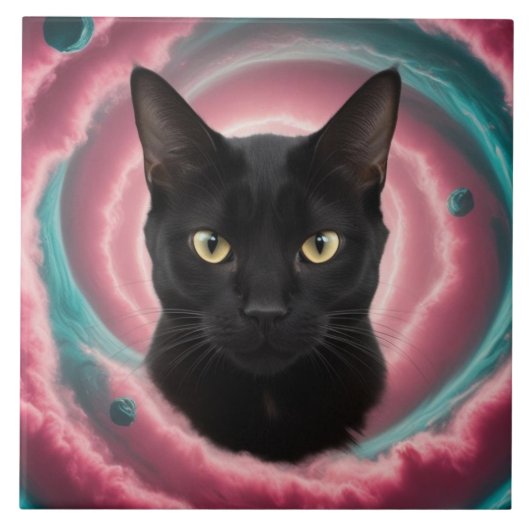 Black Cat Gyre Decorative Tile Fliese (Vorderseite)