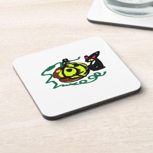 Black Cat Halloween Art Getränkeuntersetzer (Linke Seite)