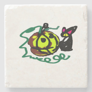 Black Cat Halloween Art Steinuntersetzer