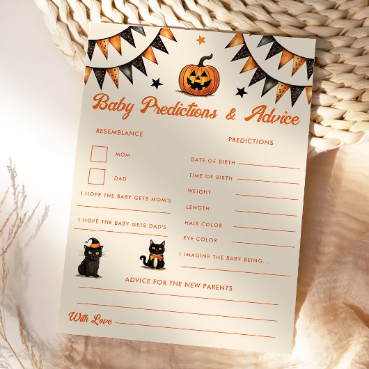 Black Cat Halloween Baby Predictions & Advice Card Einladung