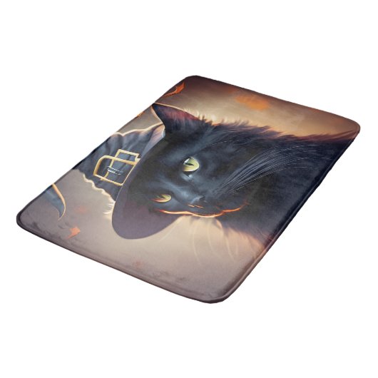 Black Cat Halloween Badematte (Schrägansicht)