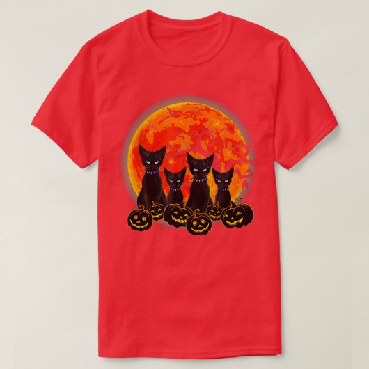 Black Cat Halloween Beängstigende Pumpkins Moon Bl T-Shirt (Design vorne)