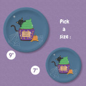 Black Cat Halloween Blue Paper Plate Pappteller