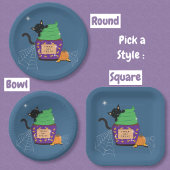 Black Cat Halloween Blue Paper Plate Pappteller