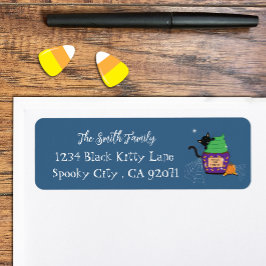 Black Cat Halloween Blue Rücksendeadressen-Aufkleb