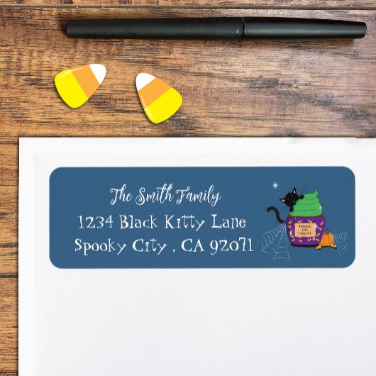 Black Cat Halloween Blue Rücksendeadressen-Aufkleb