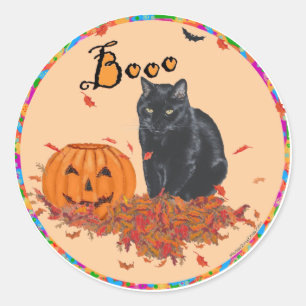 Black Cat Halloween BOO! Runder Aufkleber