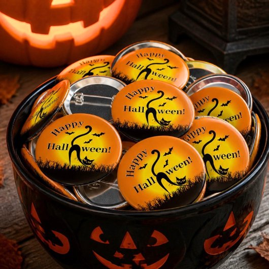 Black Cat Halloween Button