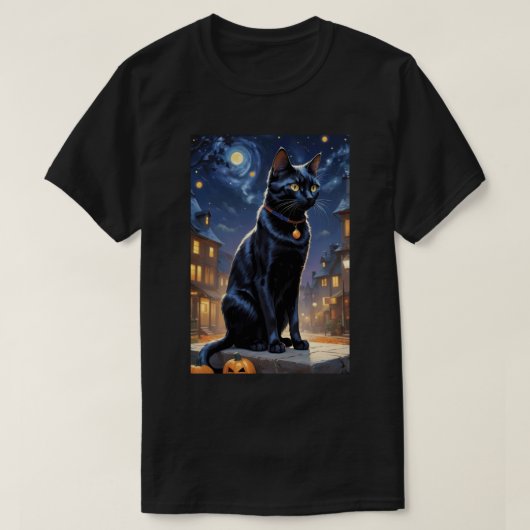 Black Cat Halloween Cat Lovers Night Cat Van Gogh T-Shirt (Design vorne)