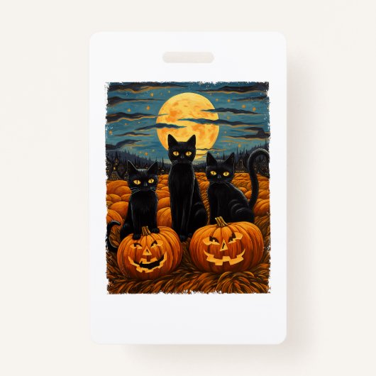 Black Cat Halloween Cat Lovers Starry Night Cat Va Ausweis (Vorderseite)