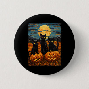 Black Cat Halloween Cat Lovers Starry Night Cat Va Button