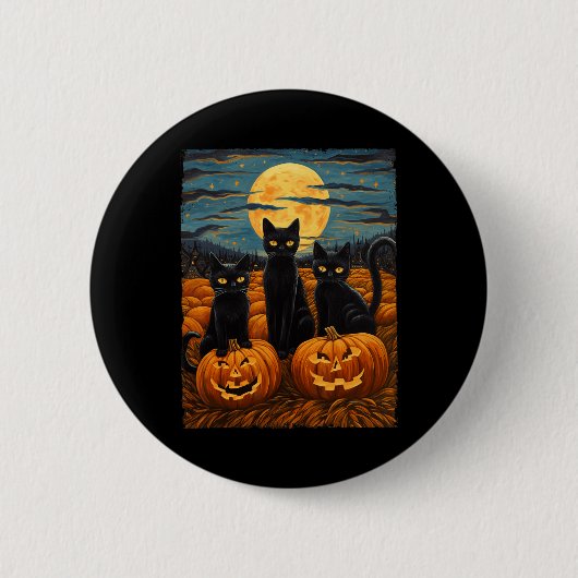 Black Cat Halloween Cat Lovers Starry Night Cat Va Button (Vorderseite)