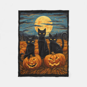 Black Cat Halloween Cat Lovers Starry Night Cat Va Fleecedecke
