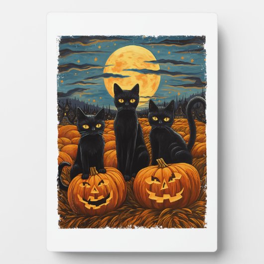 Black Cat Halloween Cat Lovers Starry Night Cat Va Fotoplatte (Vorderseite)